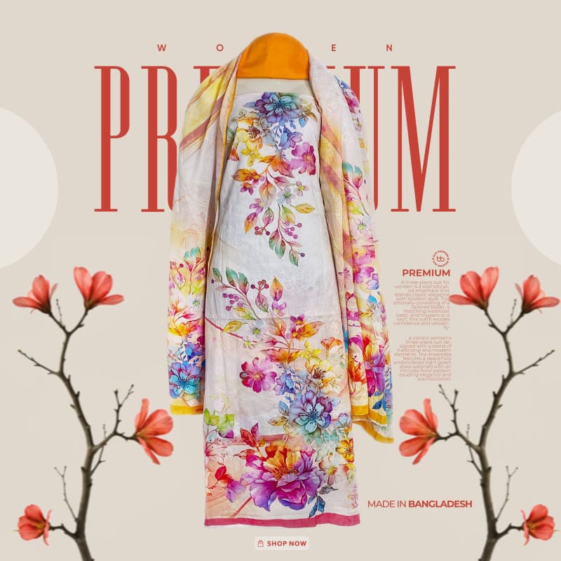 Premium Quality Cotton Lawn Digital Print 3 piece  White — Bdbou