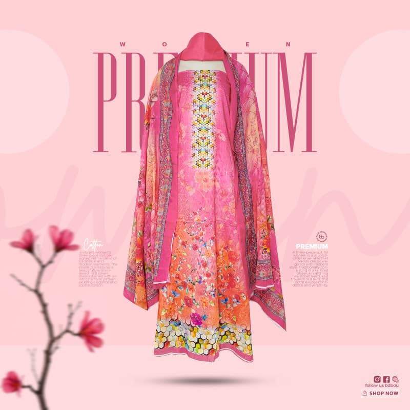 Premium Quality Cotton Lawn Digital Print 3 piece — Bdbou
